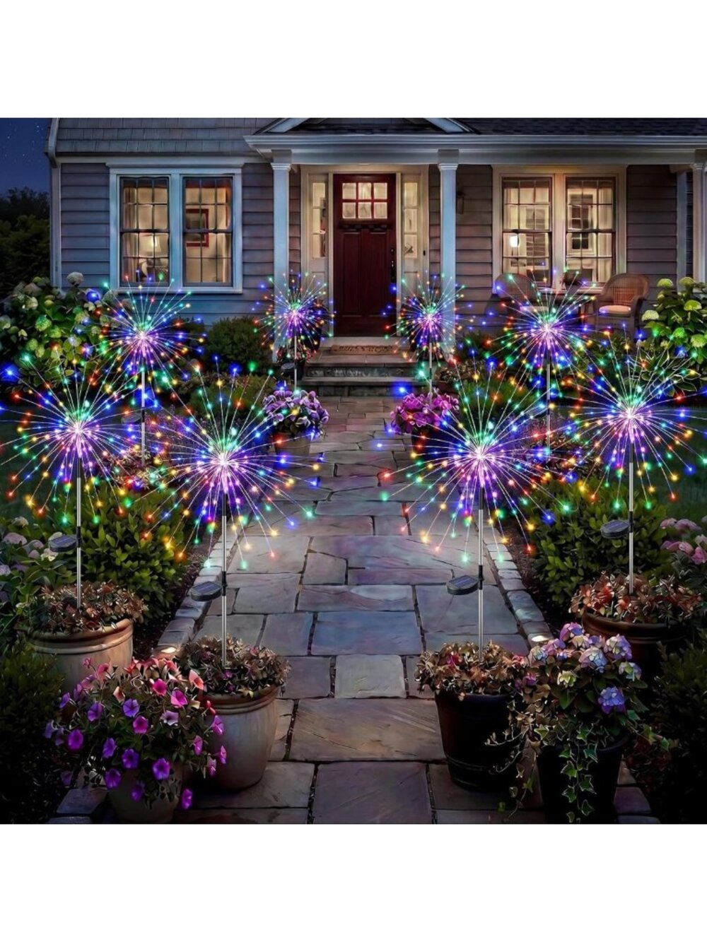 Multicolor Solar Firework Garden Lights - 8 Pack Outdoor Decorative Lighting